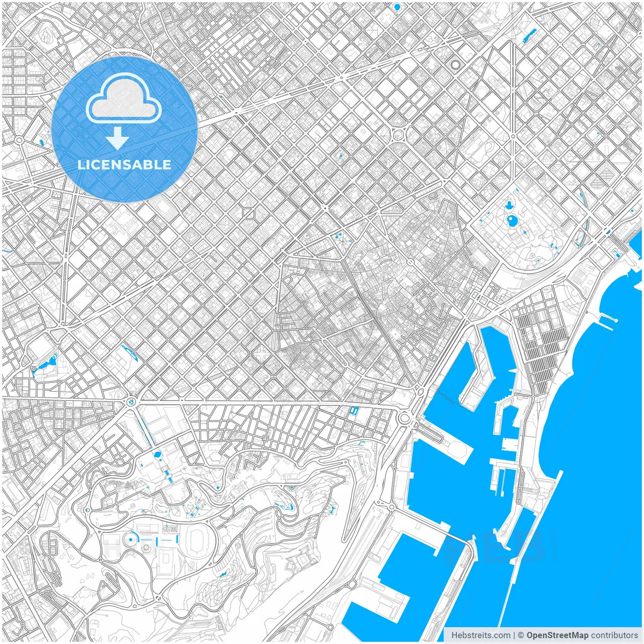 Ciutat Vella, Barcelona, Spain, city map with high resolution roads.