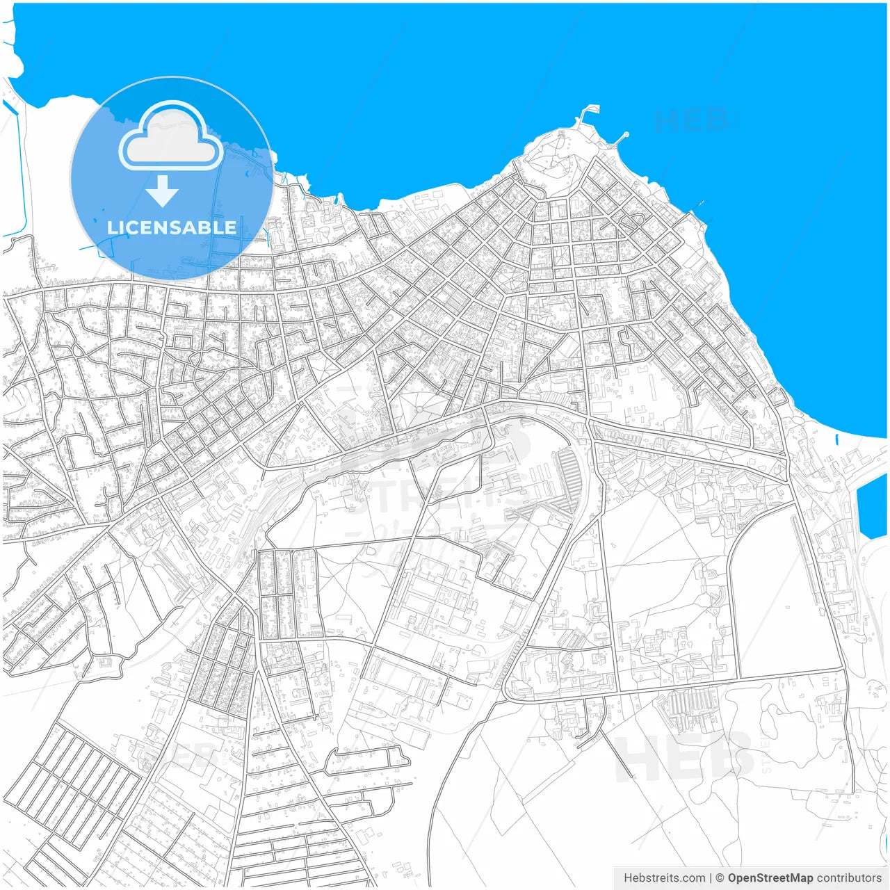 Bilhorod-Dnistrovskyi, Odessa Oblast, Ukraine, city map with high resolution roads.