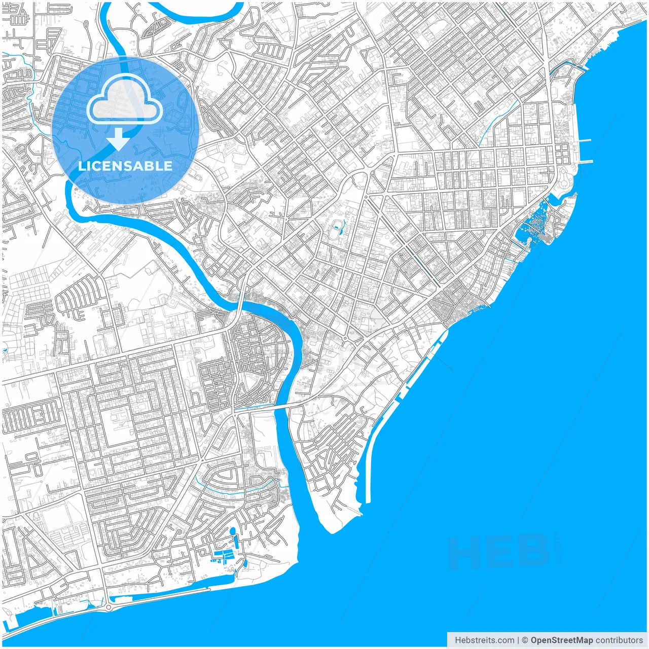 Davao City, Davao del Sur, Philippines, city map with high resolution roads.