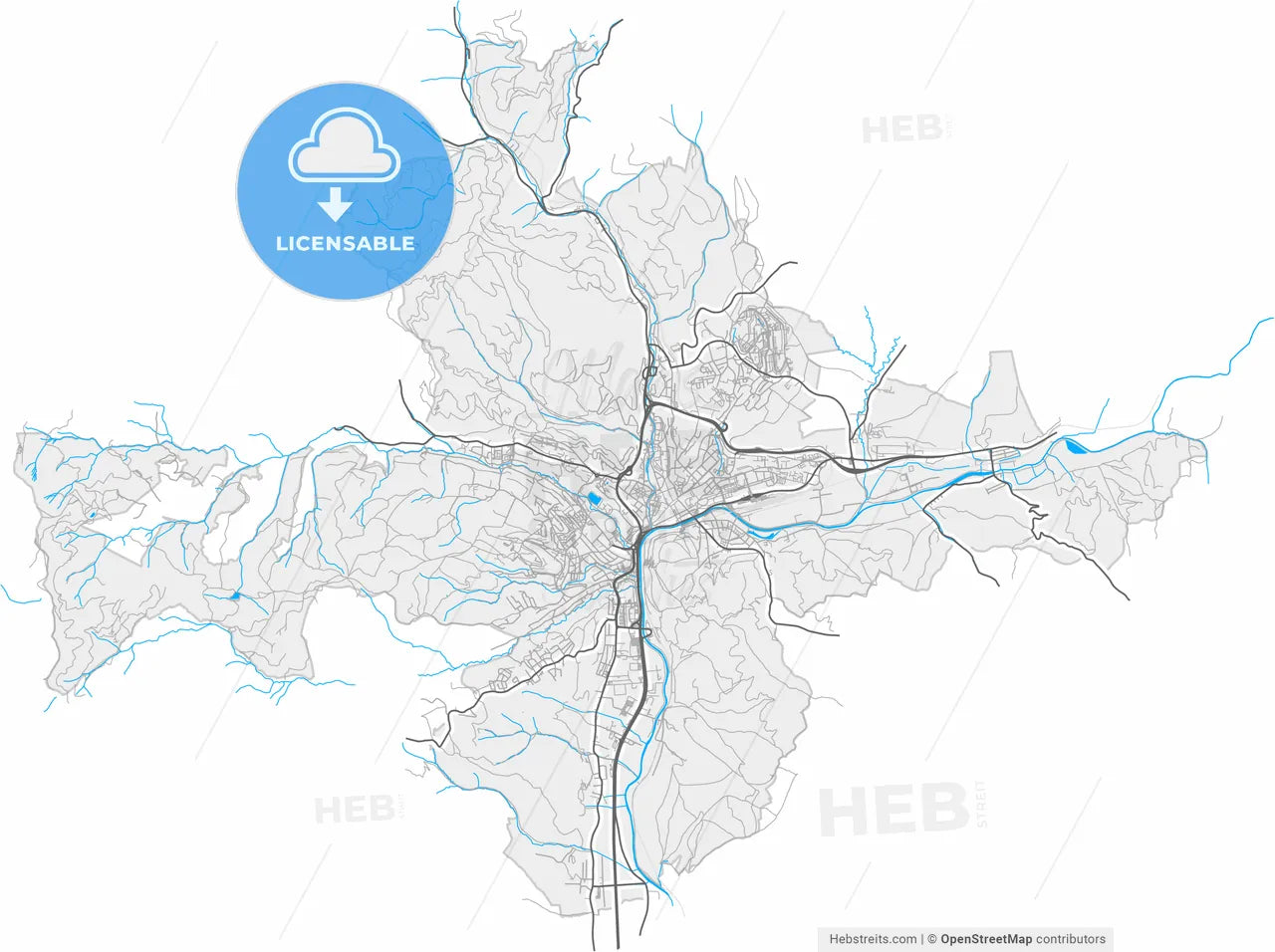 Banská Bystrica, Banská Bystrica Region, Slovakia, high resolution vector map - Instant download PDF and JPG