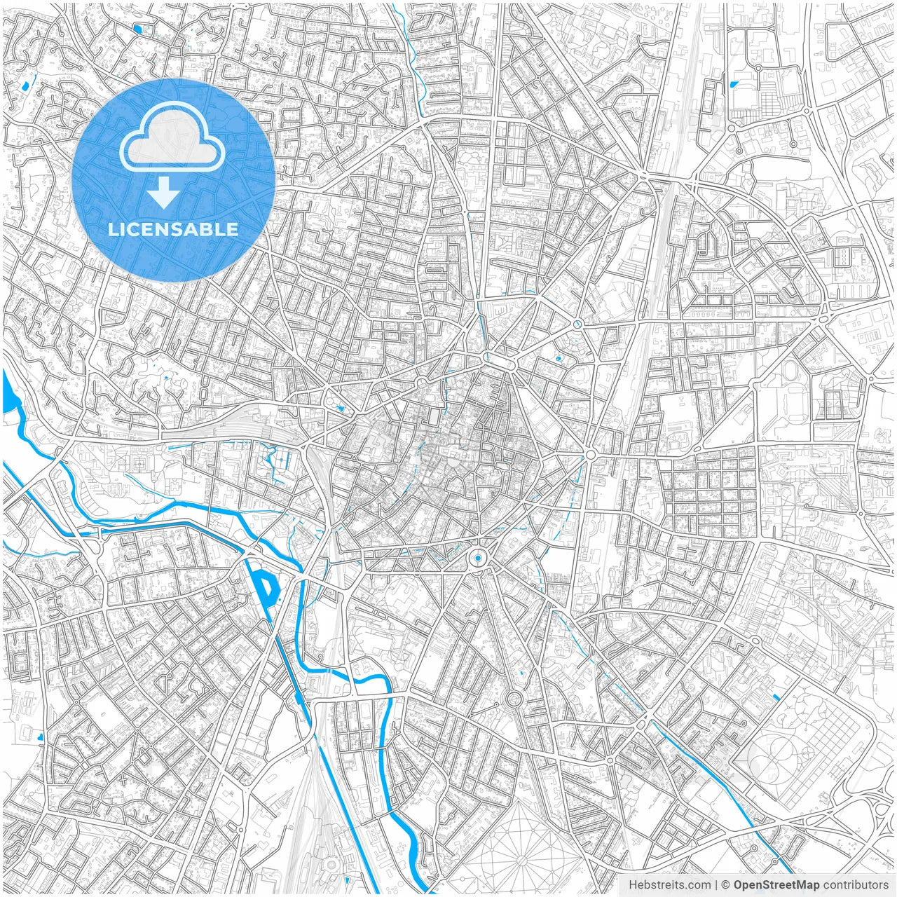 Dijon, Côte-d Or, France, city map with high resolution roads.