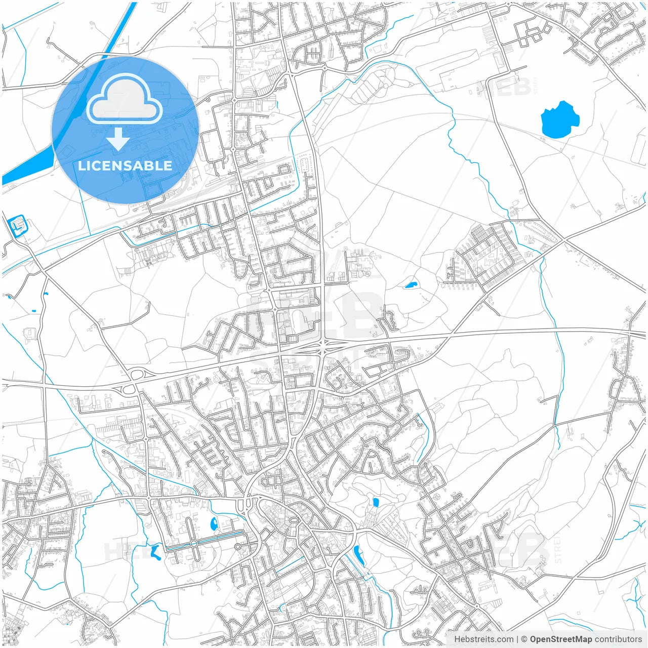 Castrop-Rauxel, North Rhine-Westphalia, Germany, city map with high resolution roads.