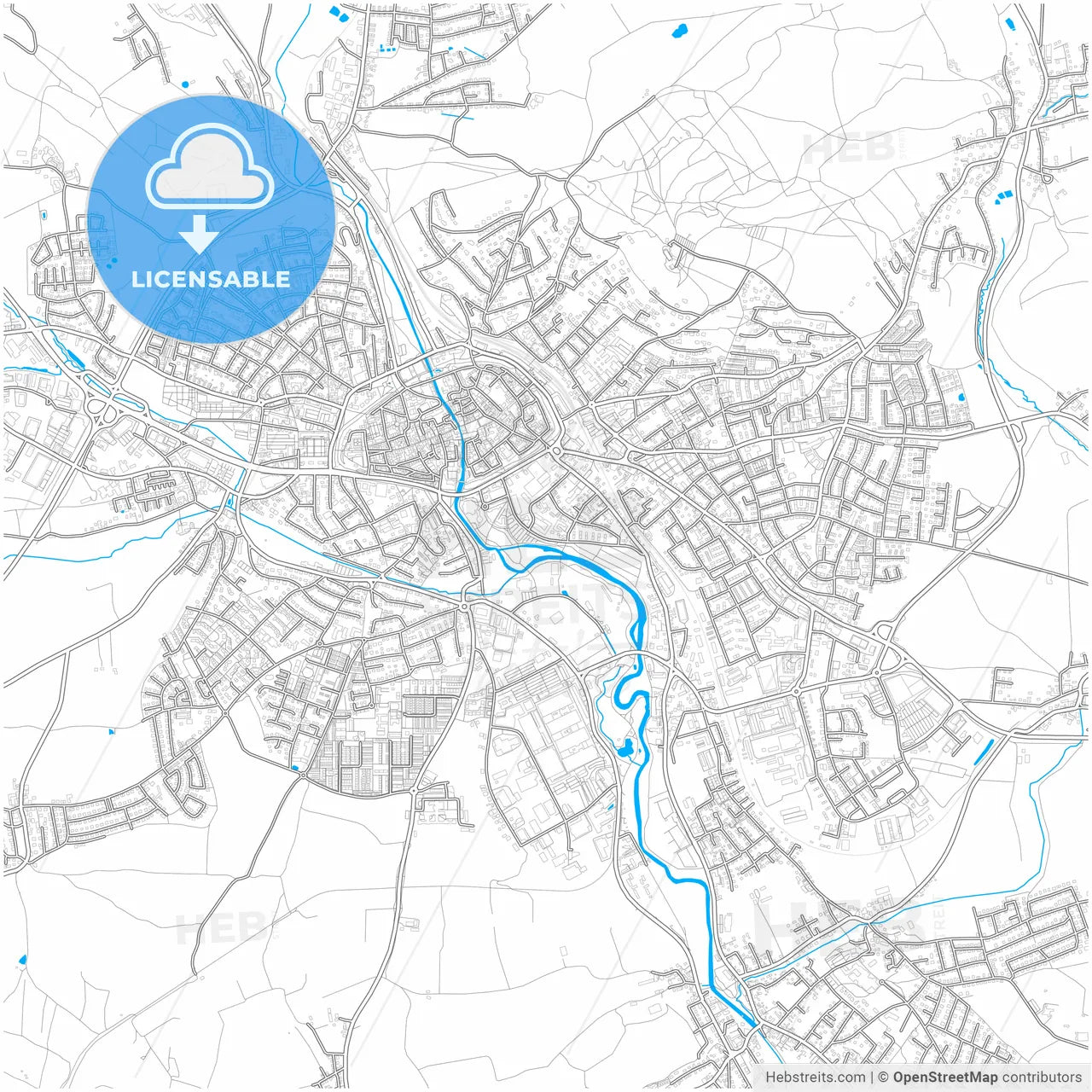 Amberg, Bavaria, Germany, city map with high resolution roads.