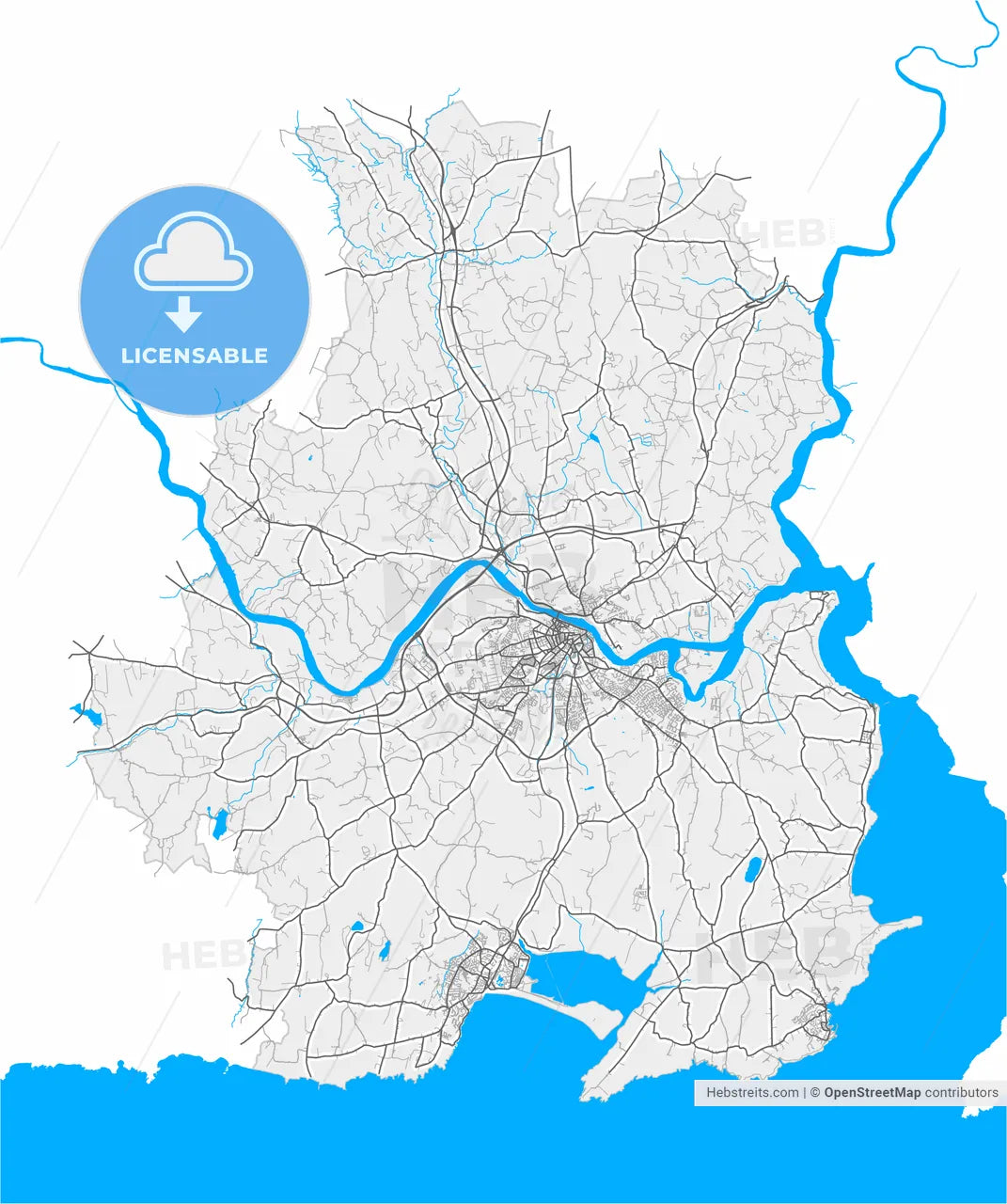 Waterford, County Waterford & County Kilkenny, Ireland, high resolution vector map - Instant download PDF and JPG
