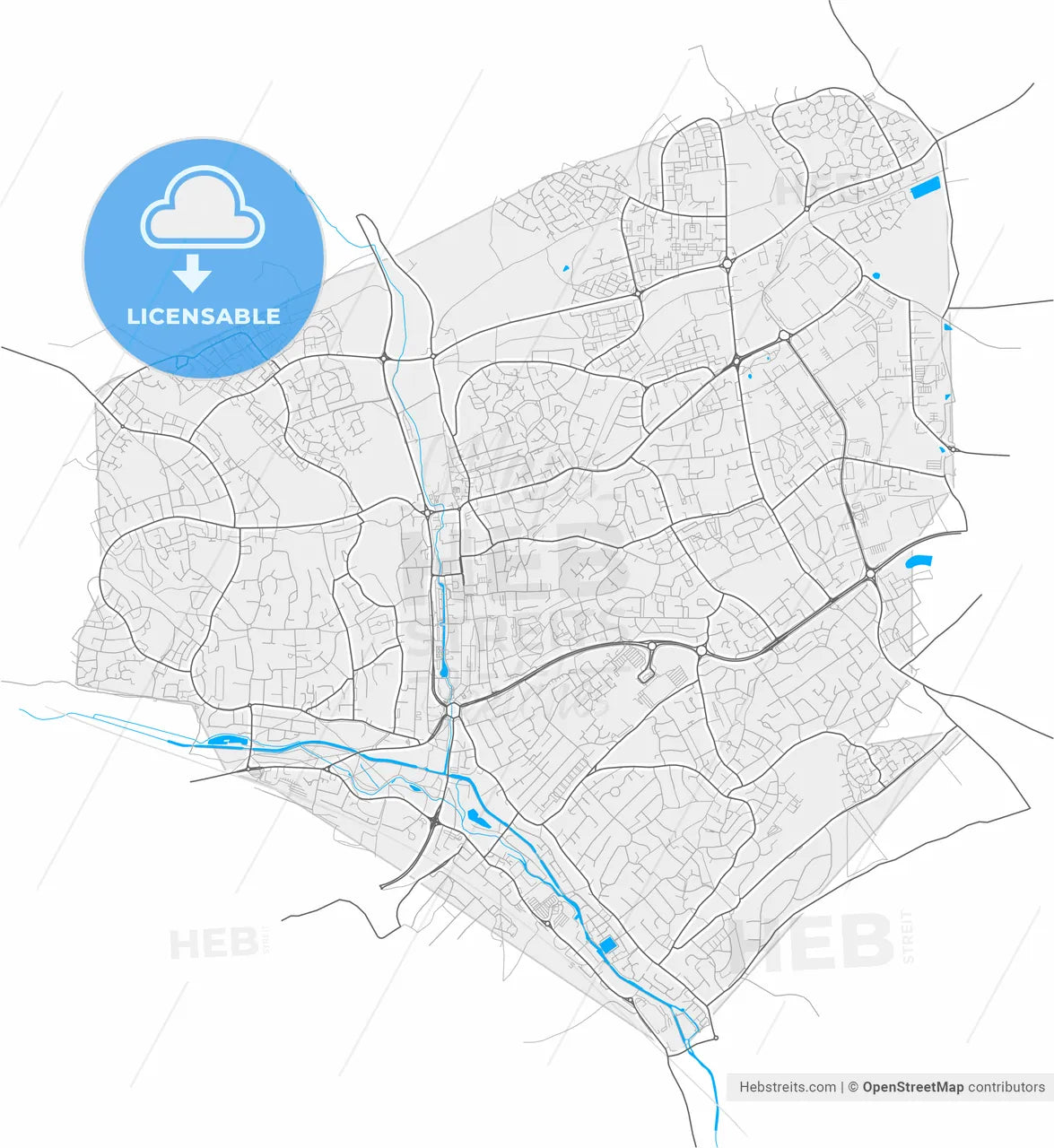 Hemel Hempstead, East of England, England, high resolution vector map - Instant download PDF and JPG