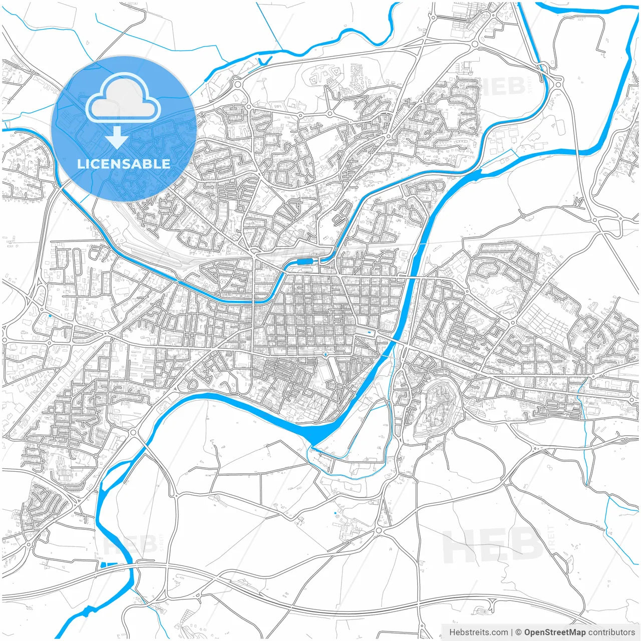 Carcassonne, Aude, France, city map with high resolution roads.