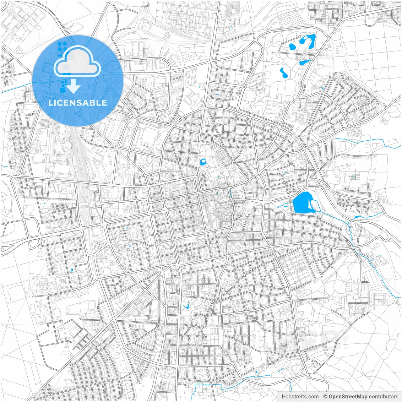 Darmstadt, Hesse, Germany, city map with high resolution roads.