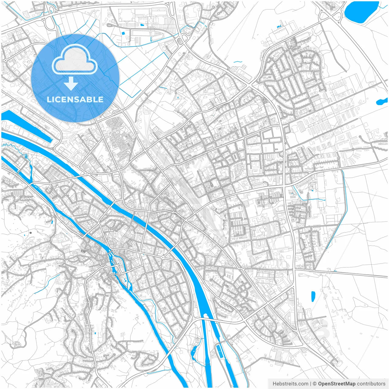 Bamberg, Bavaria, Germany, city map with high resolution roads.