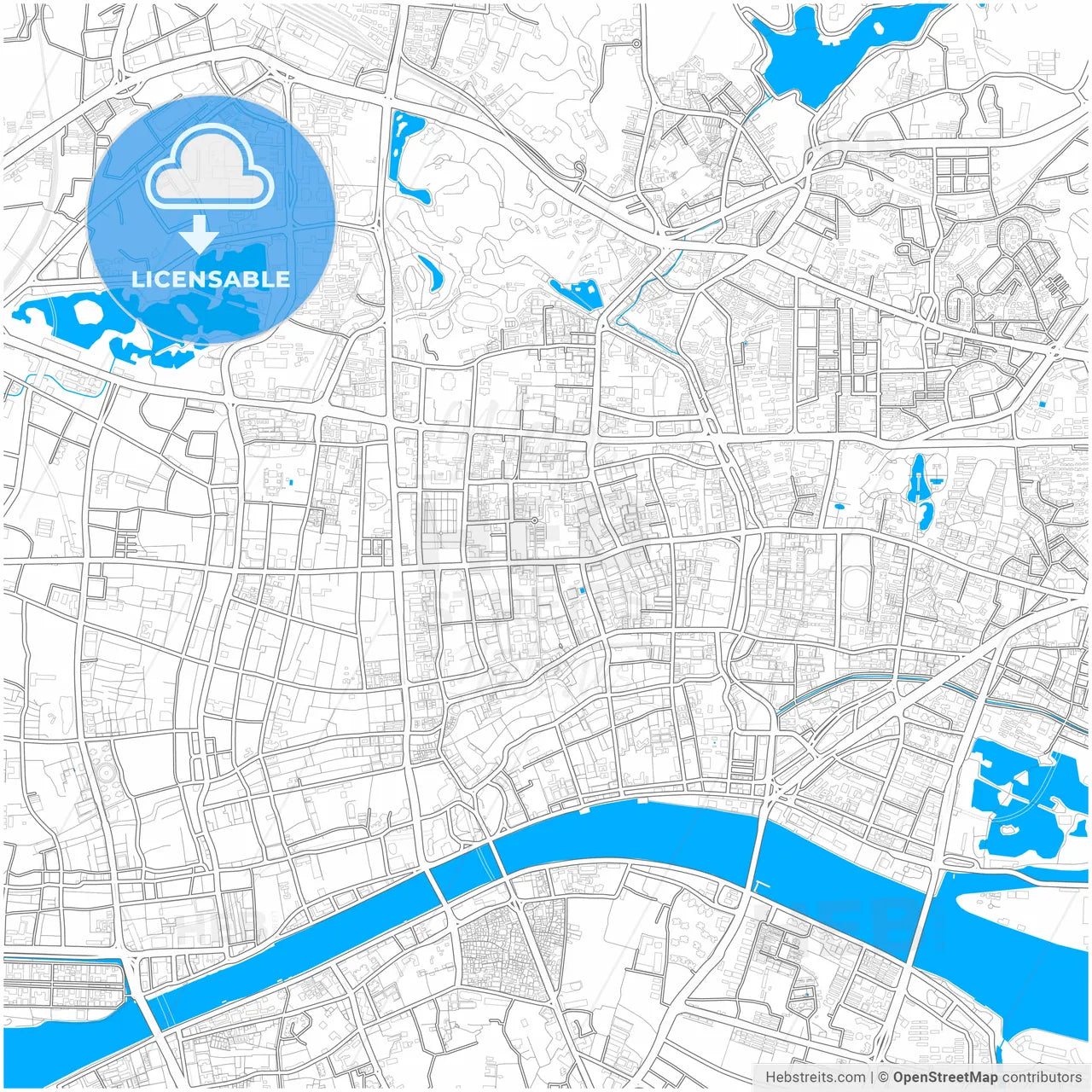 Guangzhou, Guangdong, China, city map with high resolution roads.