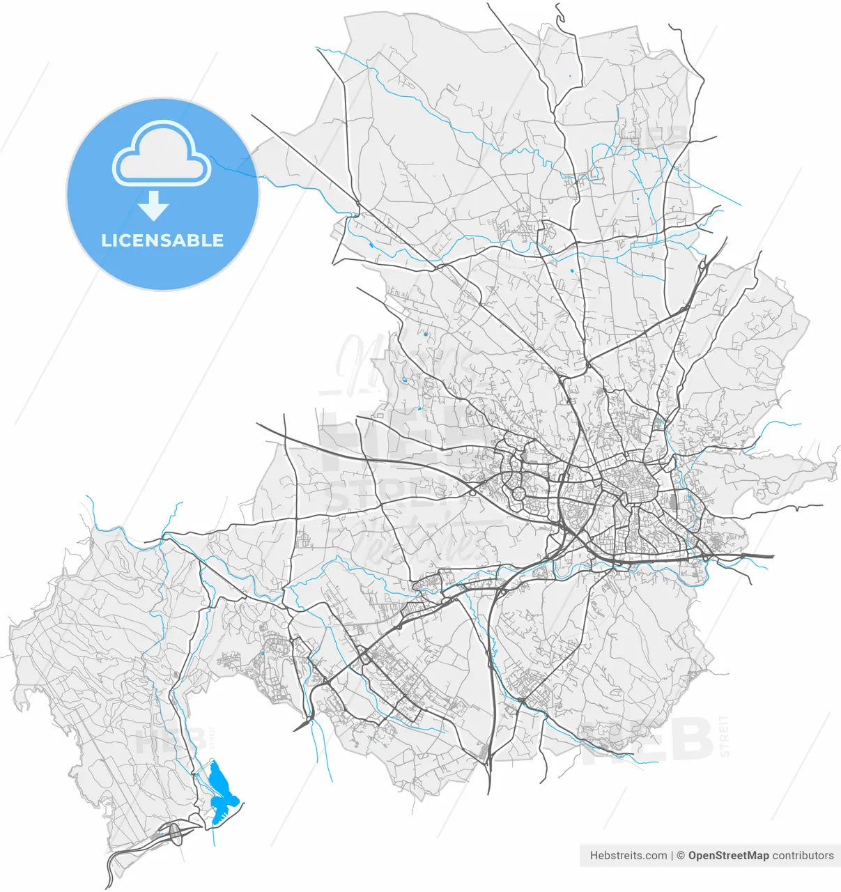 Aix-en-Provence, Bouches-du-Rhône, France, high resolution vector map - Instant download PDF and JPG