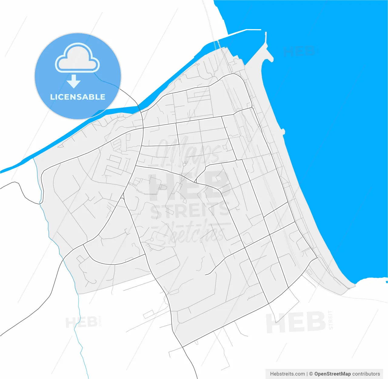 Bray, County Wicklow & County Dublin, Ireland, high resolution vector map - Instant download PDF and JPG