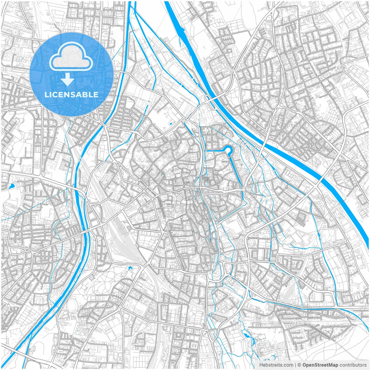 Augsburg, Bavaria, Germany, city map with high resolution roads.