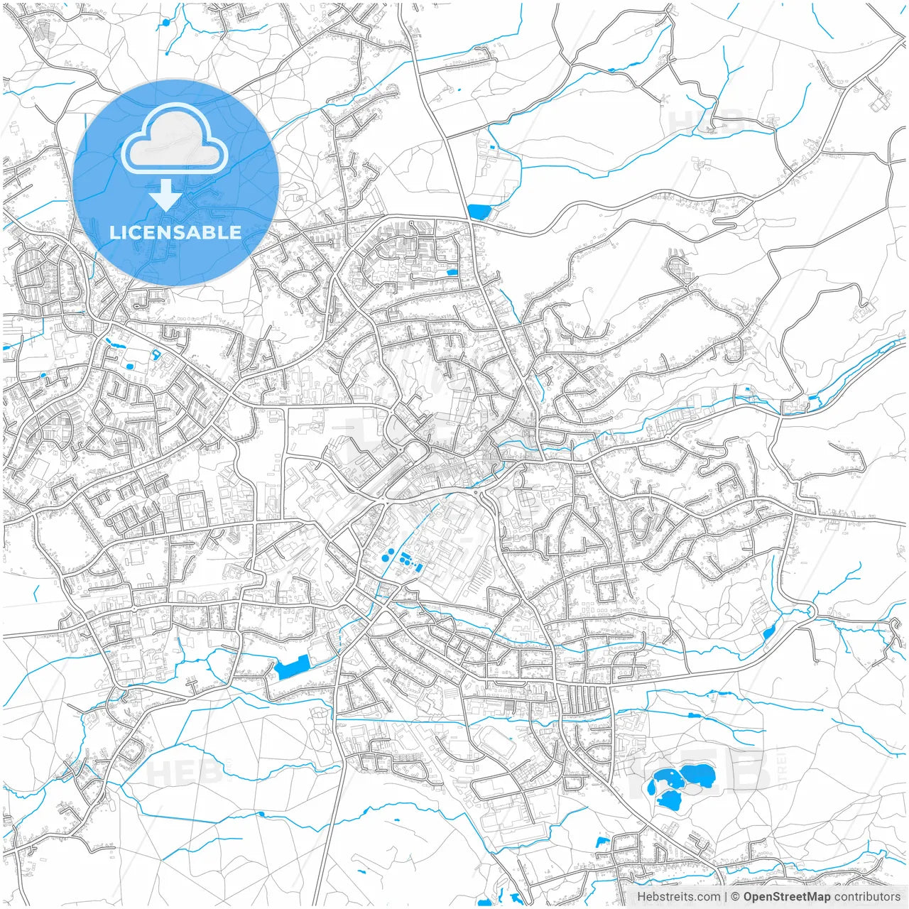 Bergisch Gladbach, North Rhine-Westphalia, Germany, city map with high resolution roads.