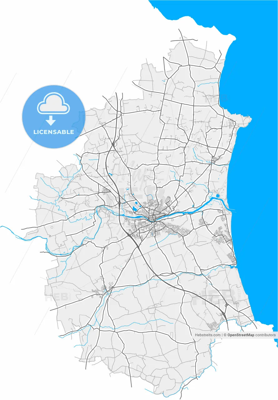 Drogheda, County Louth & County Meath, Ireland, high resolution vector map - Instant download PDF and JPG