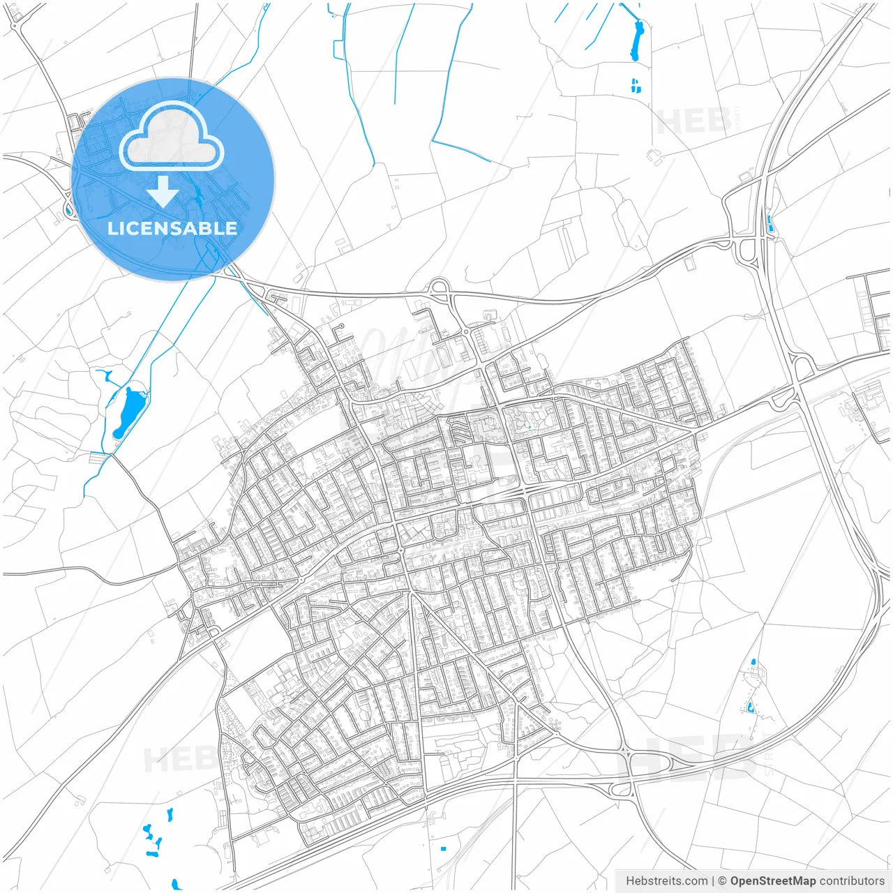 Germering, Bavaria, Germany, city map with high resolution roads.
