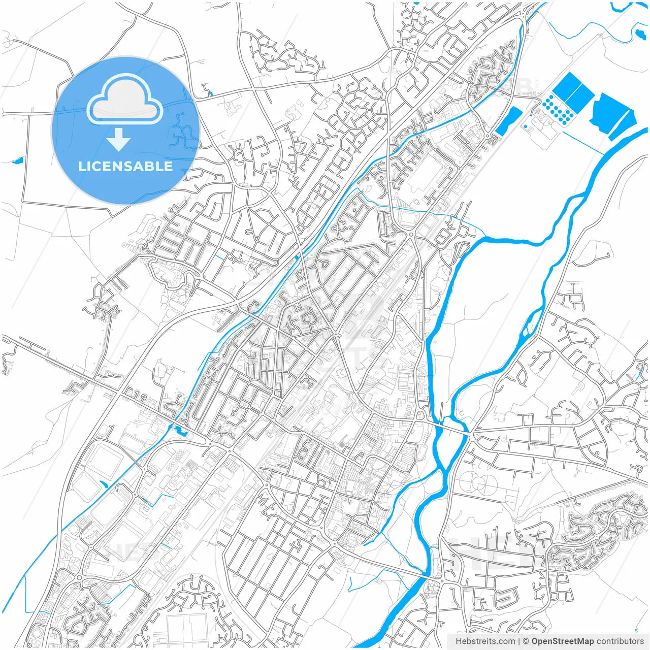 Burton-upon-Trent, West Midlands, England, city map with high resolution roads.