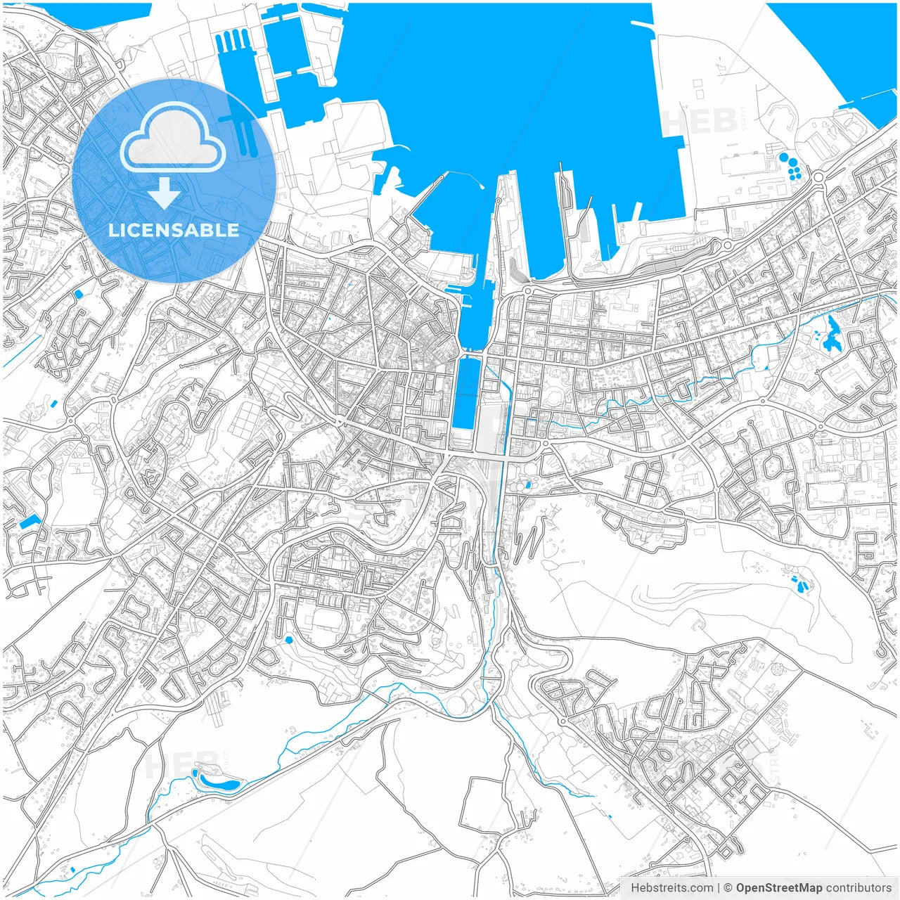 Cherbourg-Octeville, Manche, France, city map with high resolution roads.