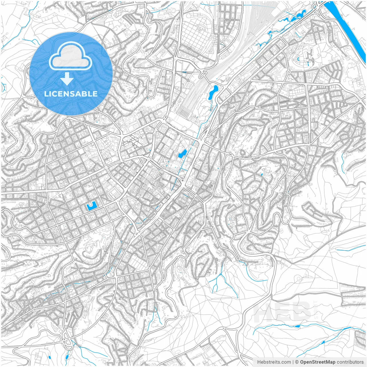 Stuttgart, Baden-Wuerttemberg, Germany, city map with high resolution roads.