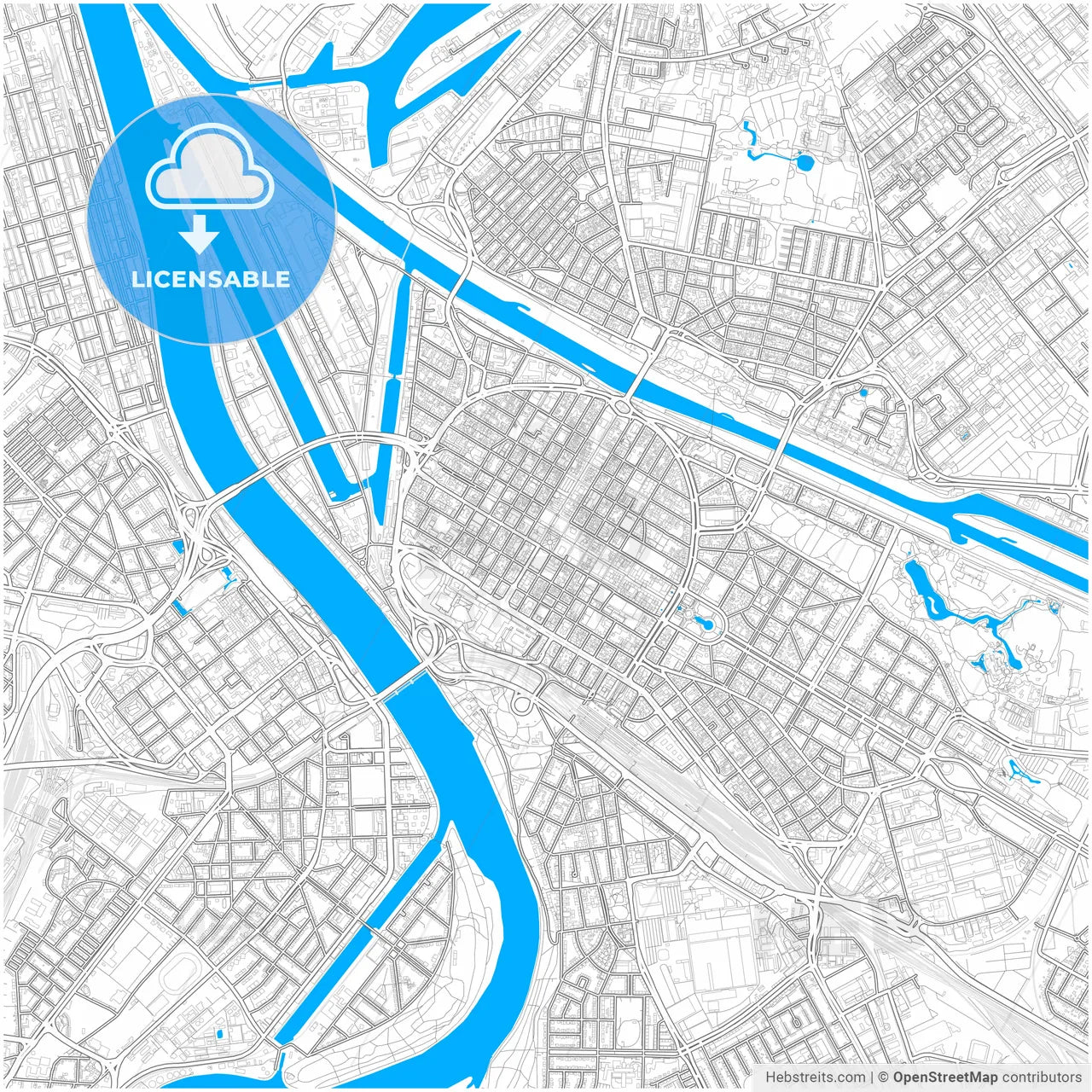 Mannheim, Baden-Wuerttemberg, Germany, city map with high resolution roads.