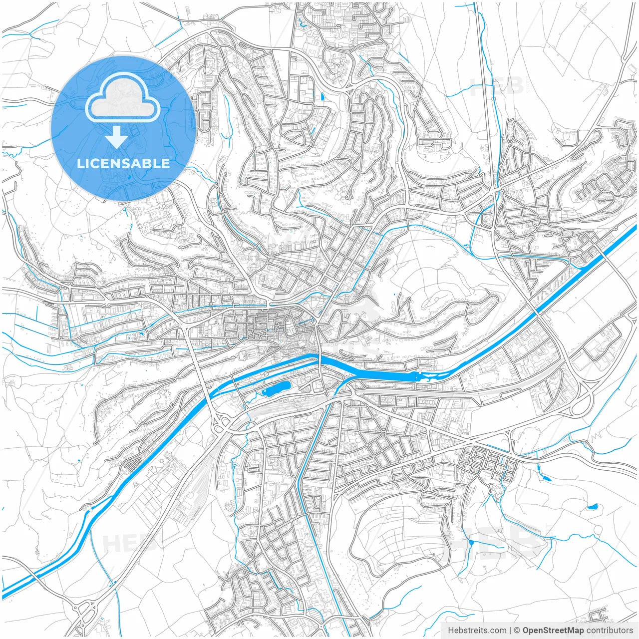 Tubingen, Baden-Wuerttemberg, Germany, city map with high resolution roads.