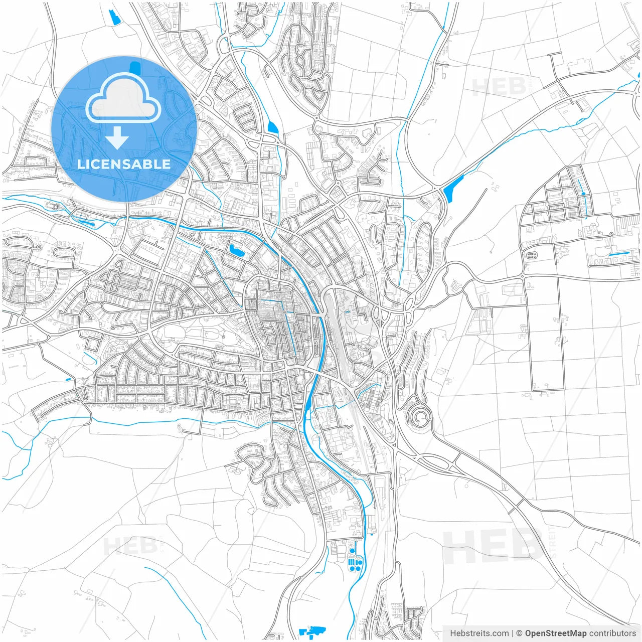 Villingen-Schwenningen, Baden-Wuerttemberg, Germany, city map with high resolution roads.