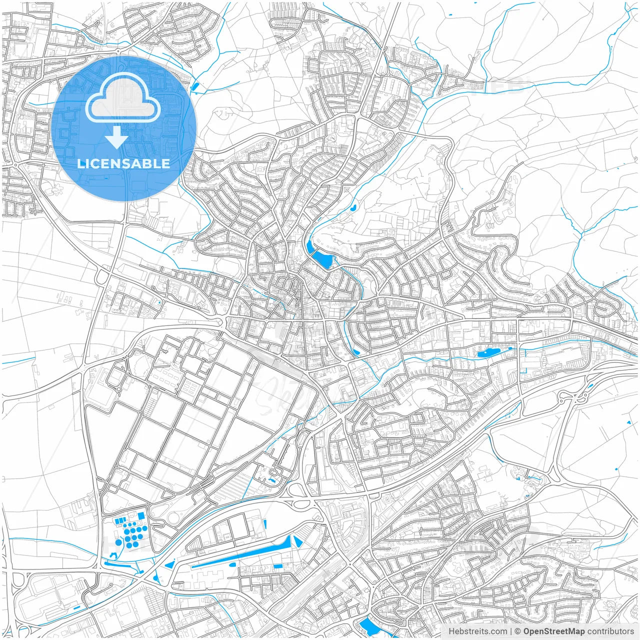 Sindelfingen, Baden-Wuerttemberg, Germany, city map with high resolution roads.