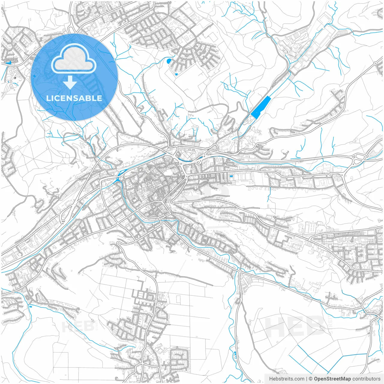 Schwabisch Gmund, Baden-Wuerttemberg, Germany, city map with high resolution roads.