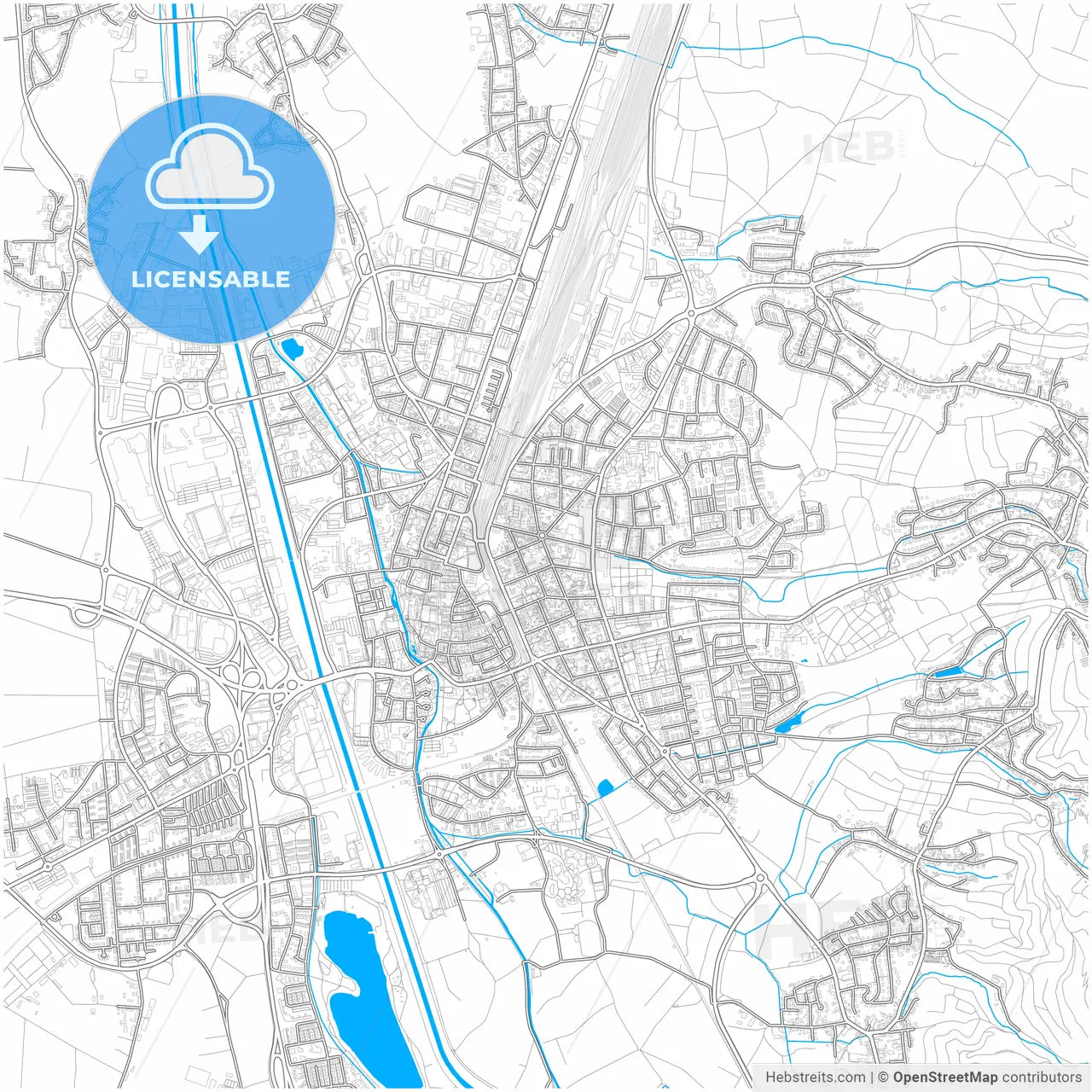 Offenburg, Baden-Wuerttemberg, Germany, city map with high resolution roads.