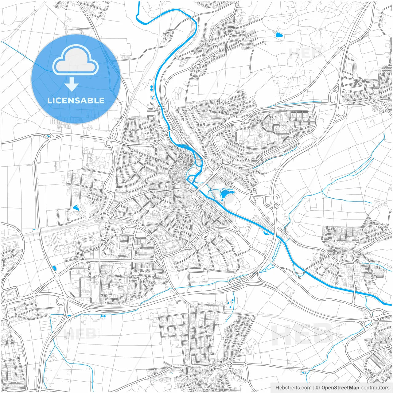 Waiblingen, Baden-Wuerttemberg, Germany, city map with high resolution roads.