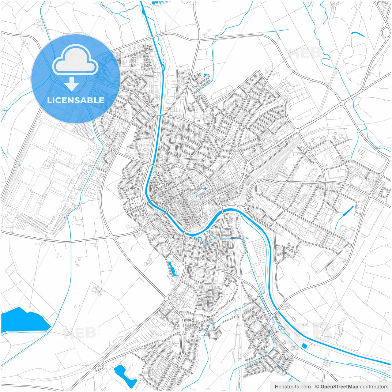 Rastatt, Baden-Wuerttemberg, Germany, city map with high resolution roads.