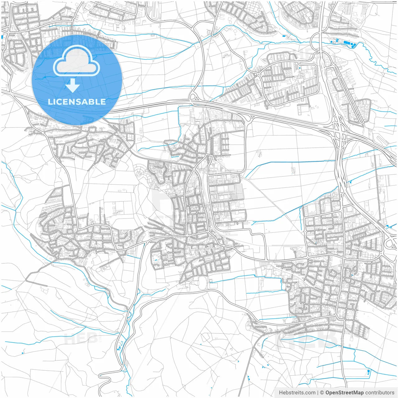Leinfelden-Echterdingen, Baden-Wuerttemberg, Germany, city map with high resolution roads.