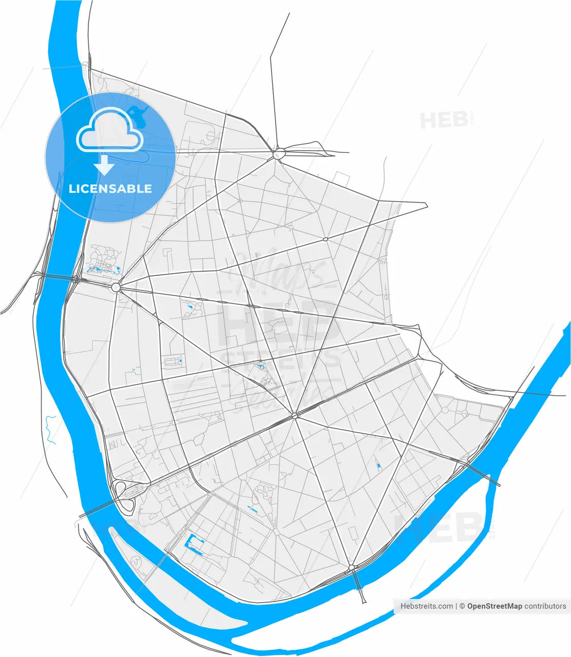Boulogne-Billancourt, Hauts-de-Seine, France, high resolution vector map - Instant download PDF and JPG