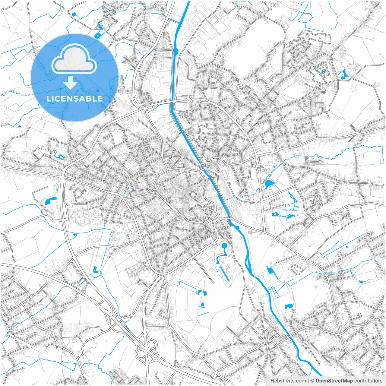 Aalst, East Flanders, Belgium, city map with high resolution roads.