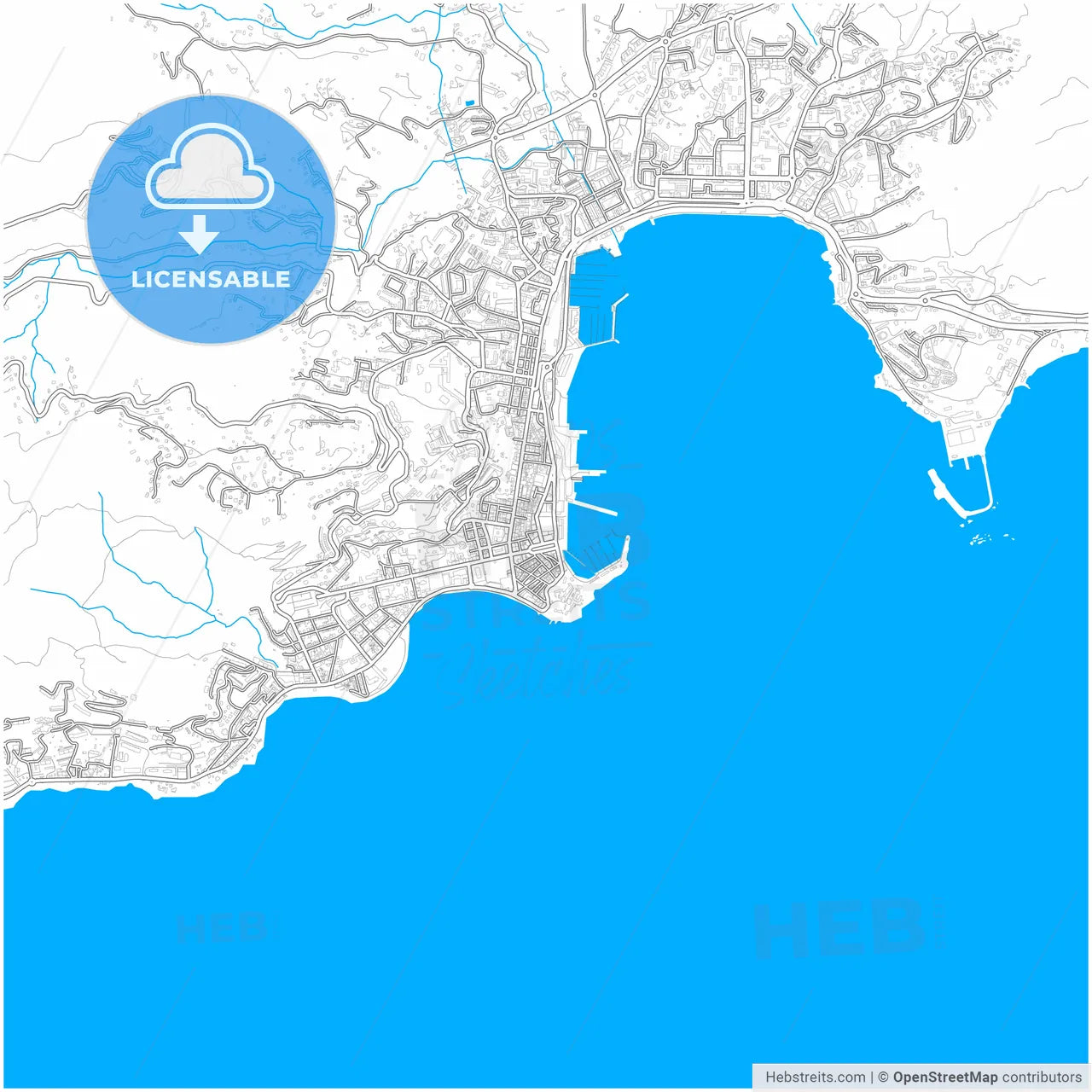 Ajaccio, Corse-du-Sud, France, city map with high resolution roads.