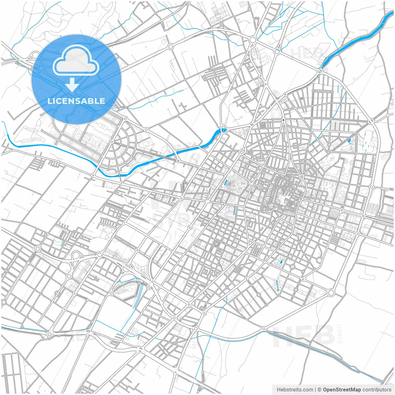 Castelló de la Plana, Castellón, Spain, city map with high resolution roads.