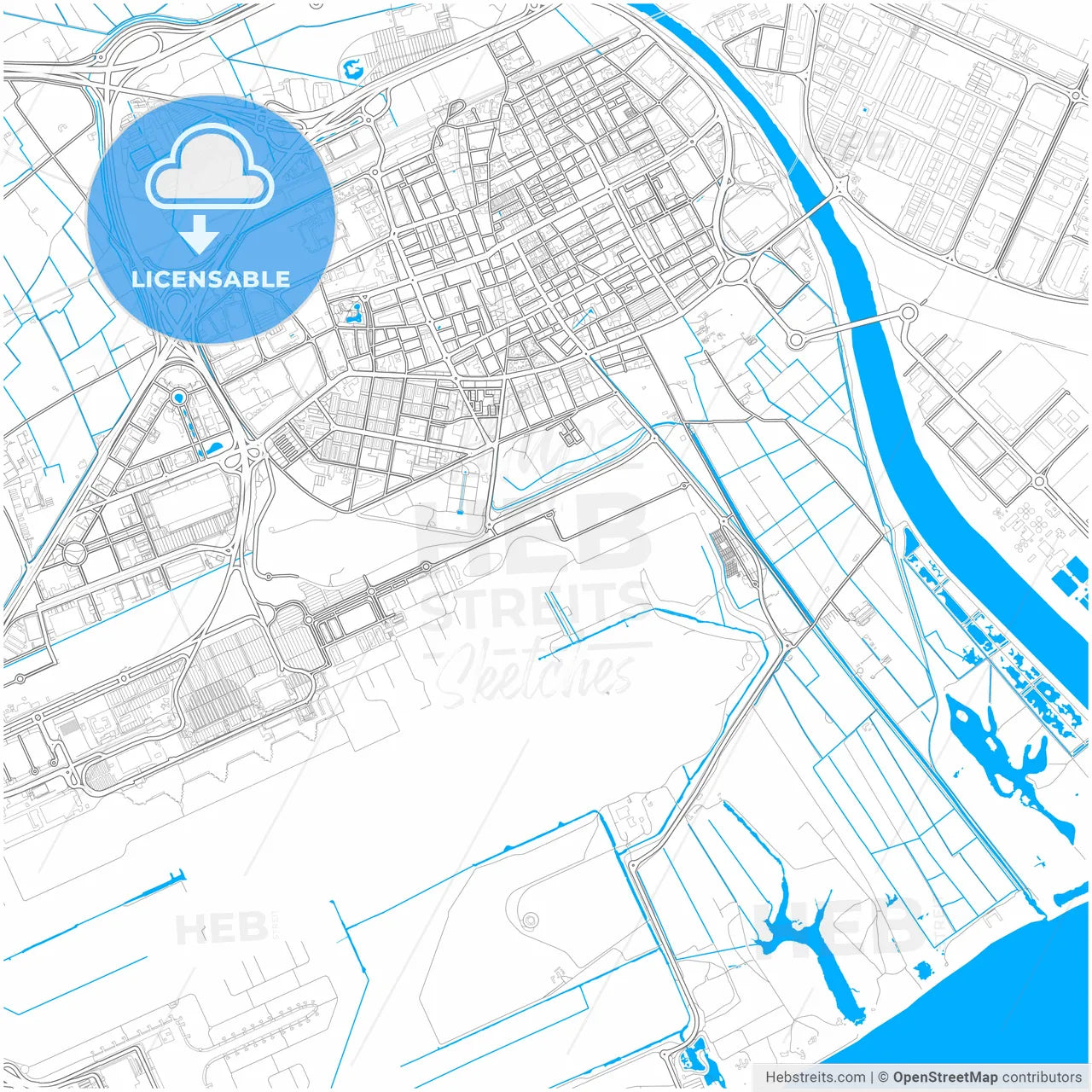 El Prat de Llobregat, Barcelona, Spain, city map with high resolution roads.