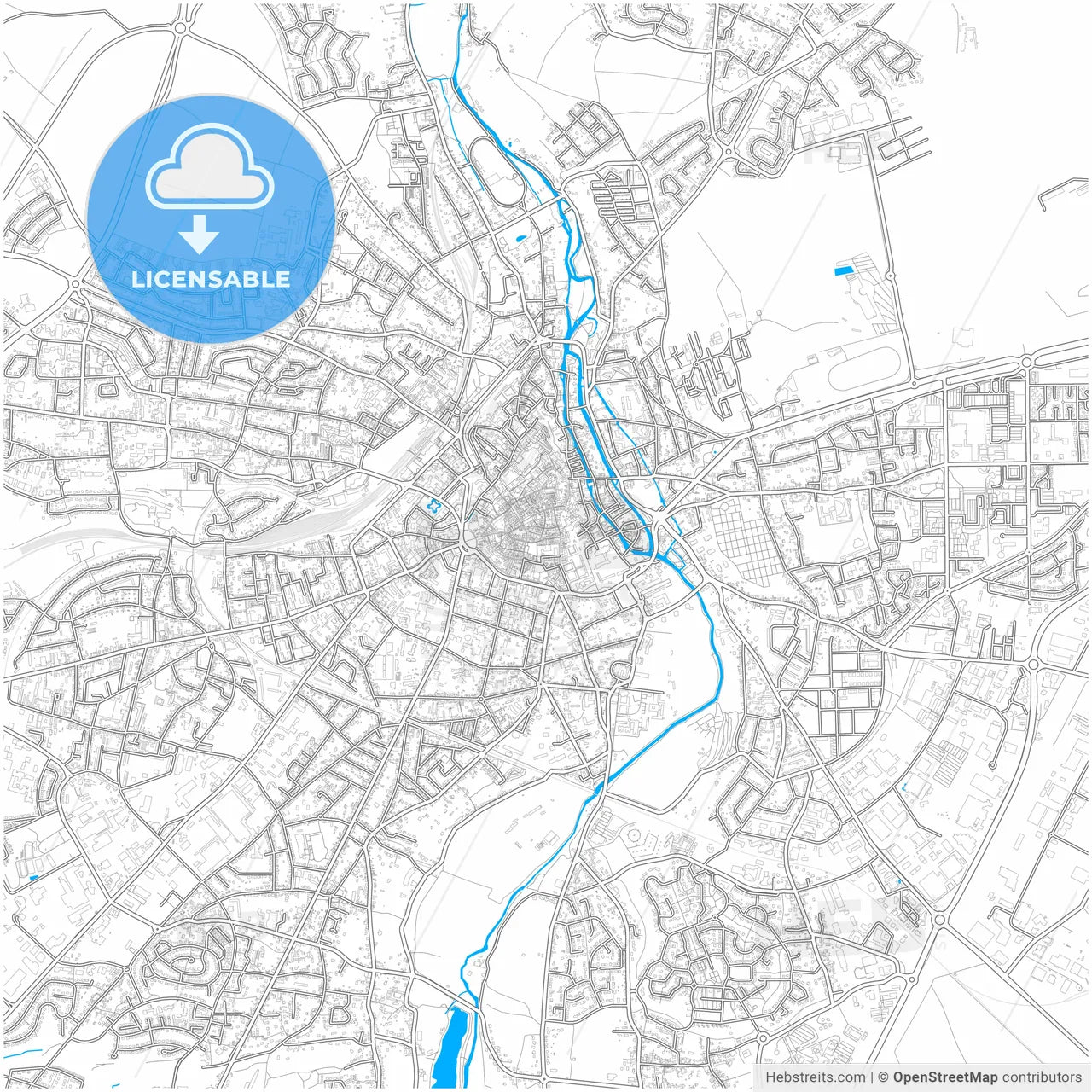 Chartres, Eure-et-Loir, France, city map with high resolution roads.