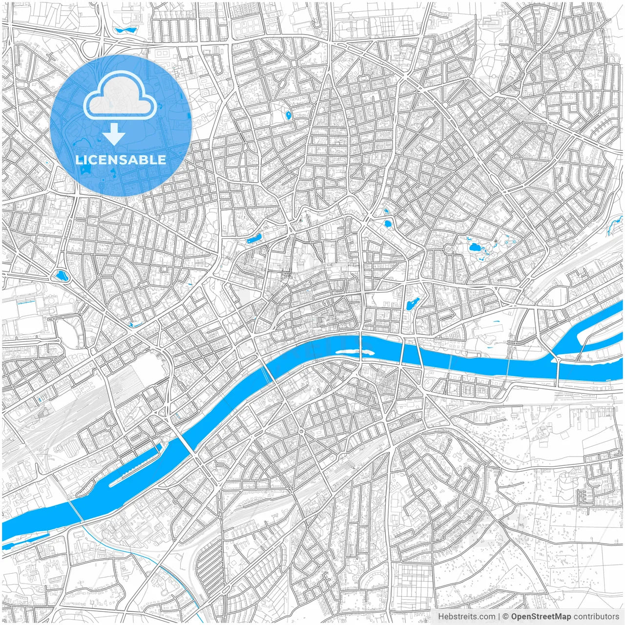 Frankfurt am Main, Hesse, Germany, city map with high resolution roads.
