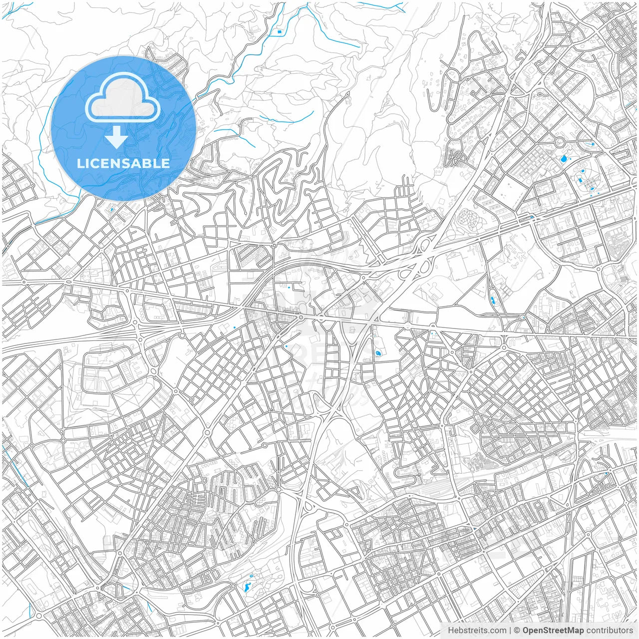 Esplugues de Llobregat, Barcelona, Spain, city map with high resolution roads.