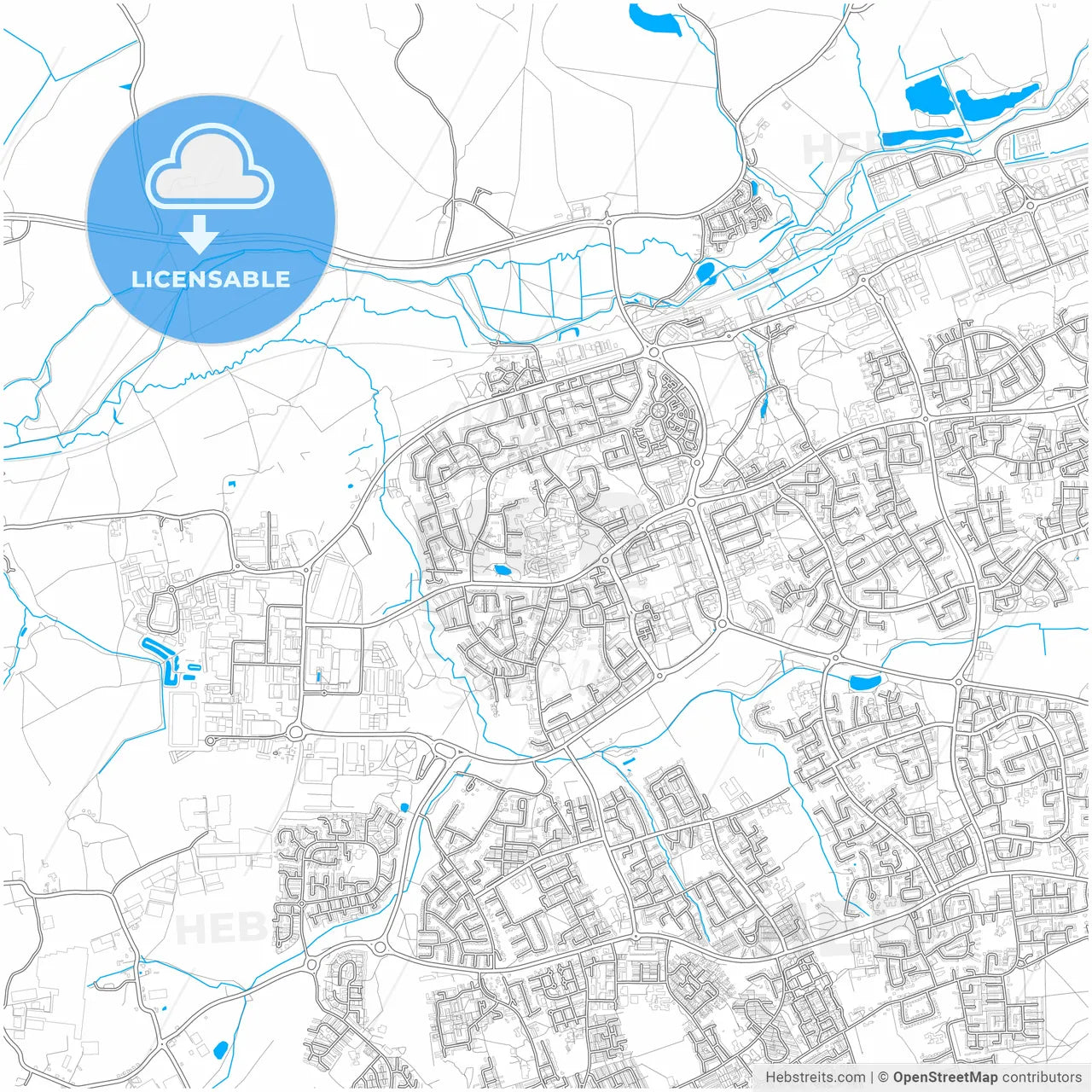 Harlow, East of England, England, city map with high resolution roads.