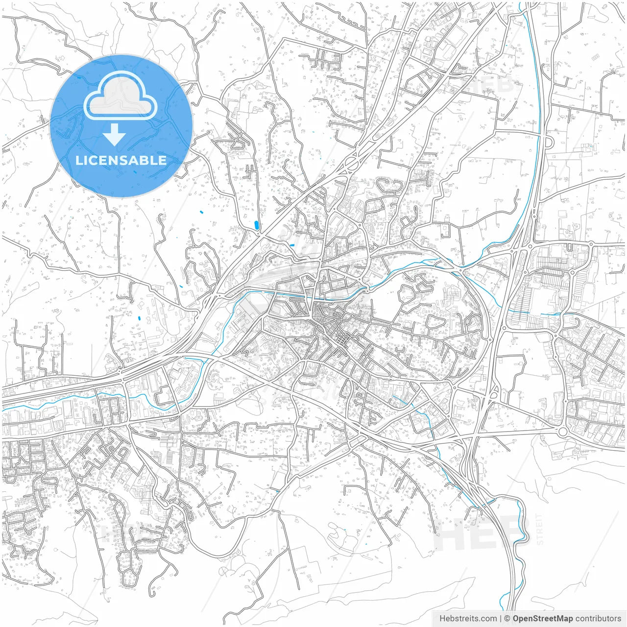Aubagne, Bouches-du-Rhône, France, city map with high resolution roads.