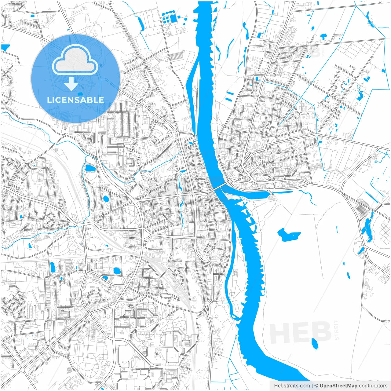 Frankfurt (Oder), Brandenburg, Germany, city map with high resolution roads.
