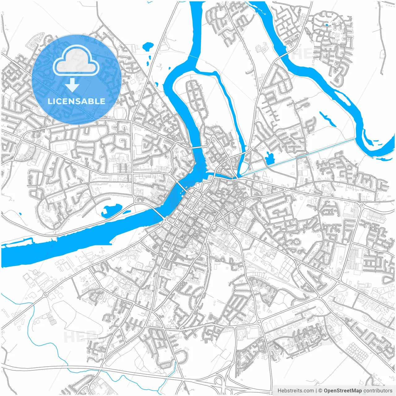 Limerick, County Limerick & County Clare, Ireland, city map with high resolution roads.