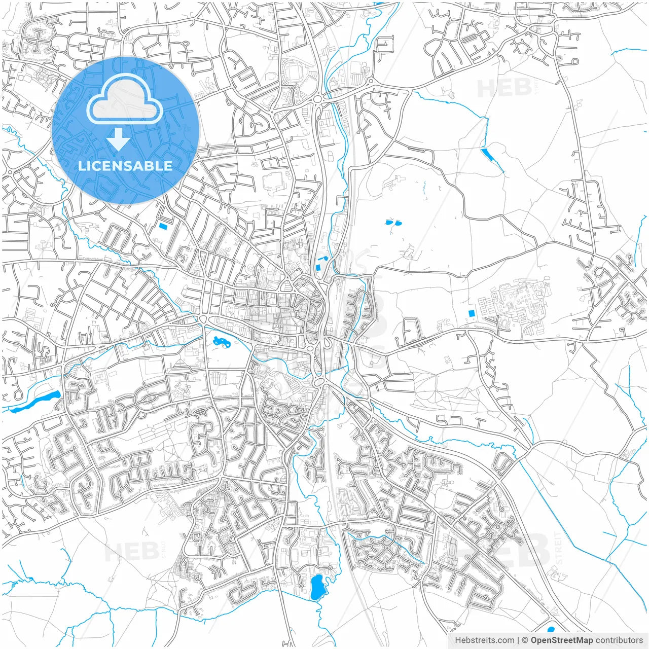 Chesterfield, East Midlands, England, city map with high resolution roads.