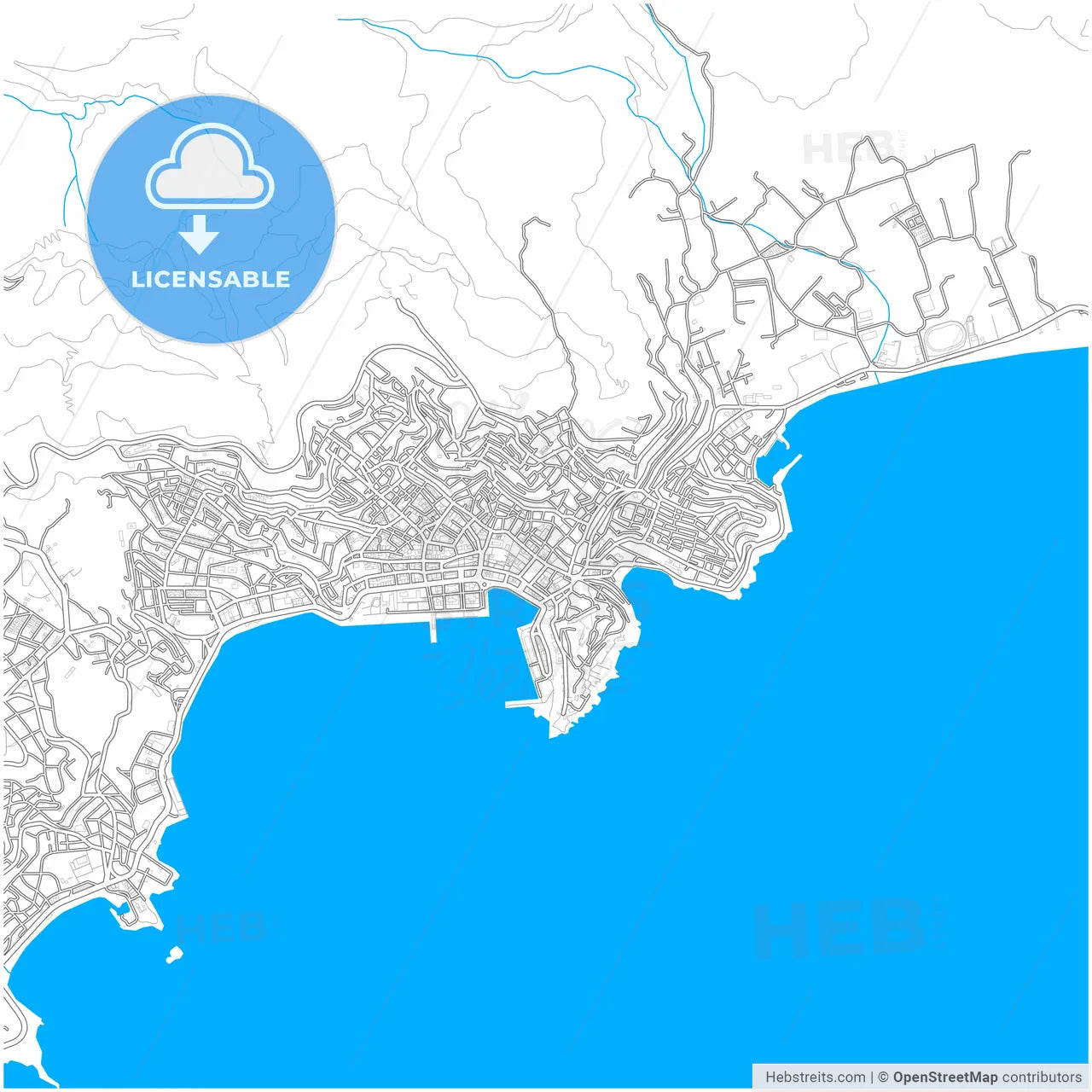 Kavala, Eastern Macedonia and Thrace, Greece, city map with high resolution roads.