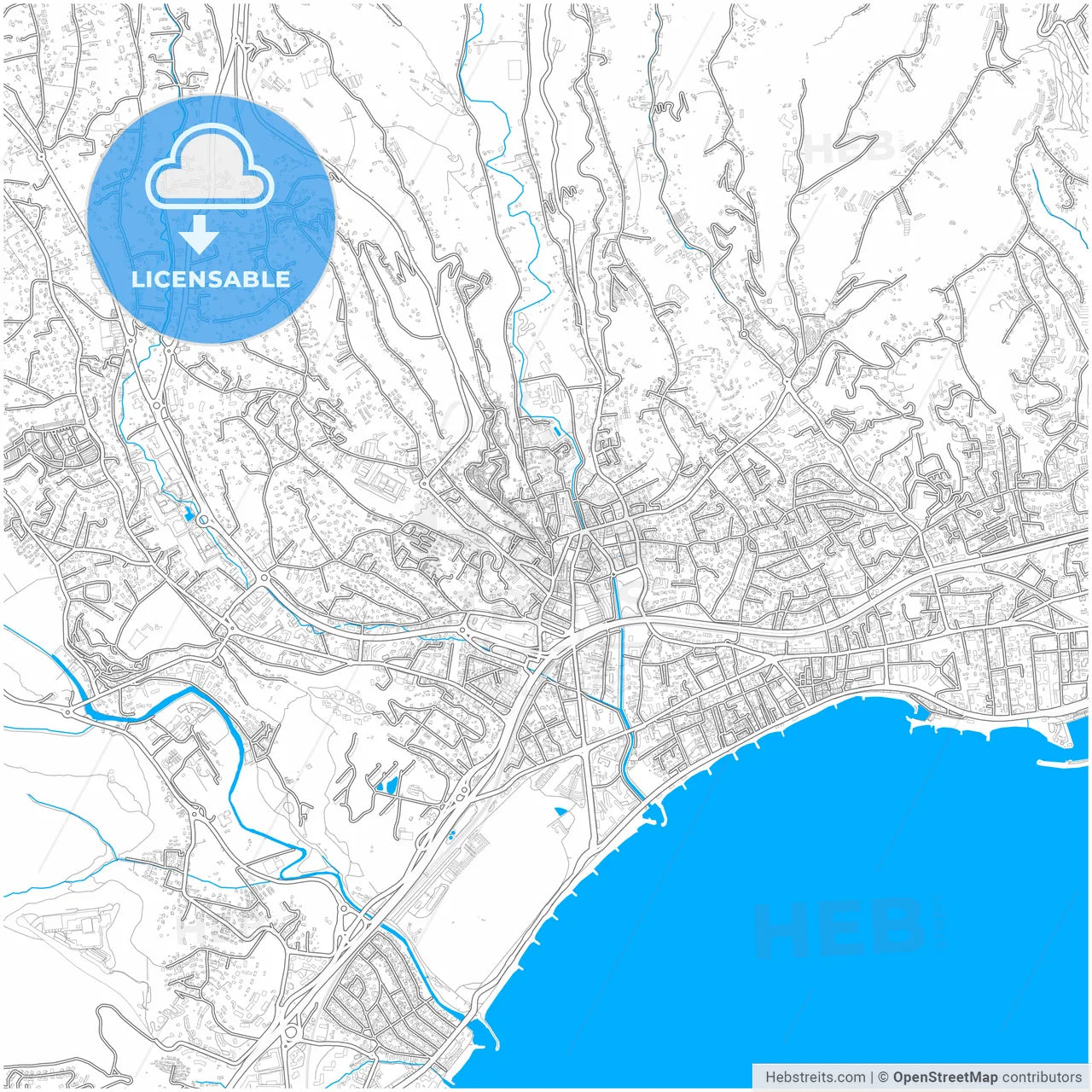 Cagnes-sur-Mer, Alpes-Maritimes, France, city map with high resolution roads.