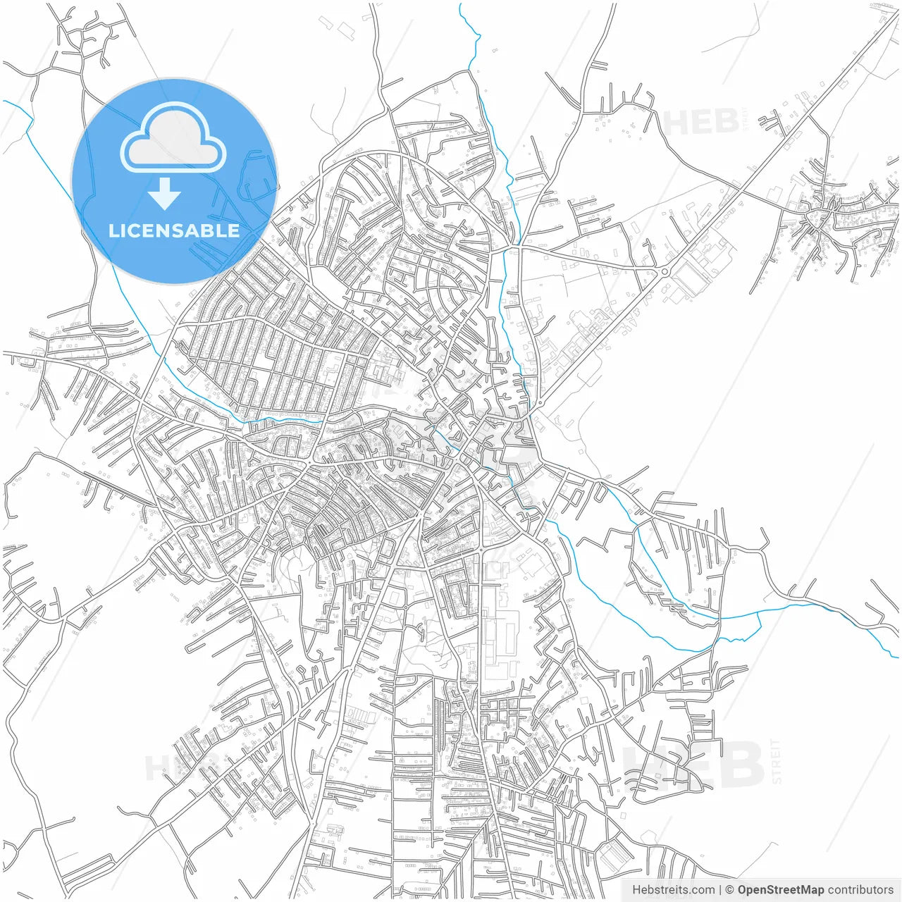 Gjilani / Gnjilane, District of Gjilan, Kosovo, city map with high resolution roads.