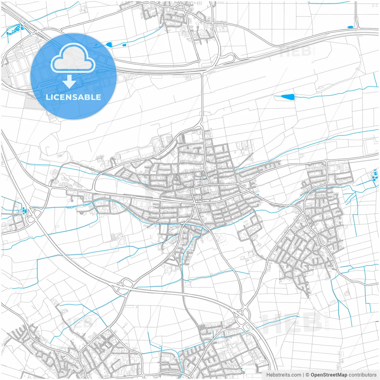 Filderstadt, Baden-Wuerttemberg, Germany, city map with high resolution roads.