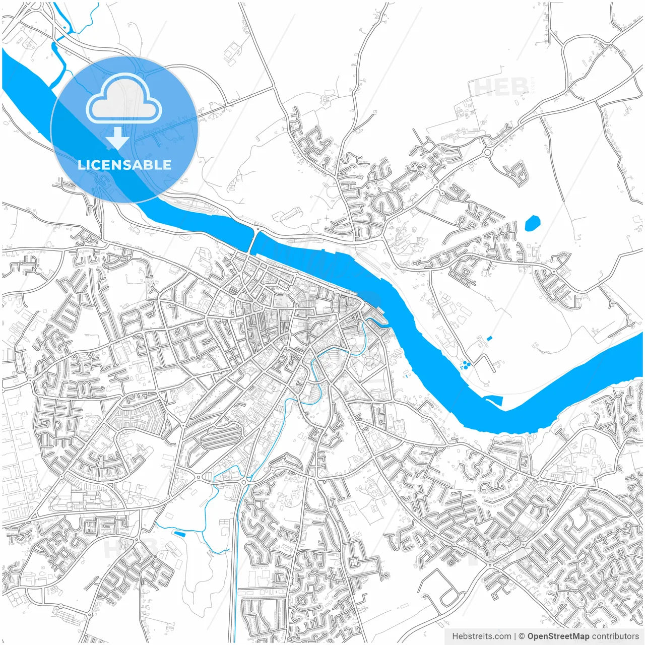 Waterford, County Waterford & County Kilkenny, Ireland, city map with high resolution roads.