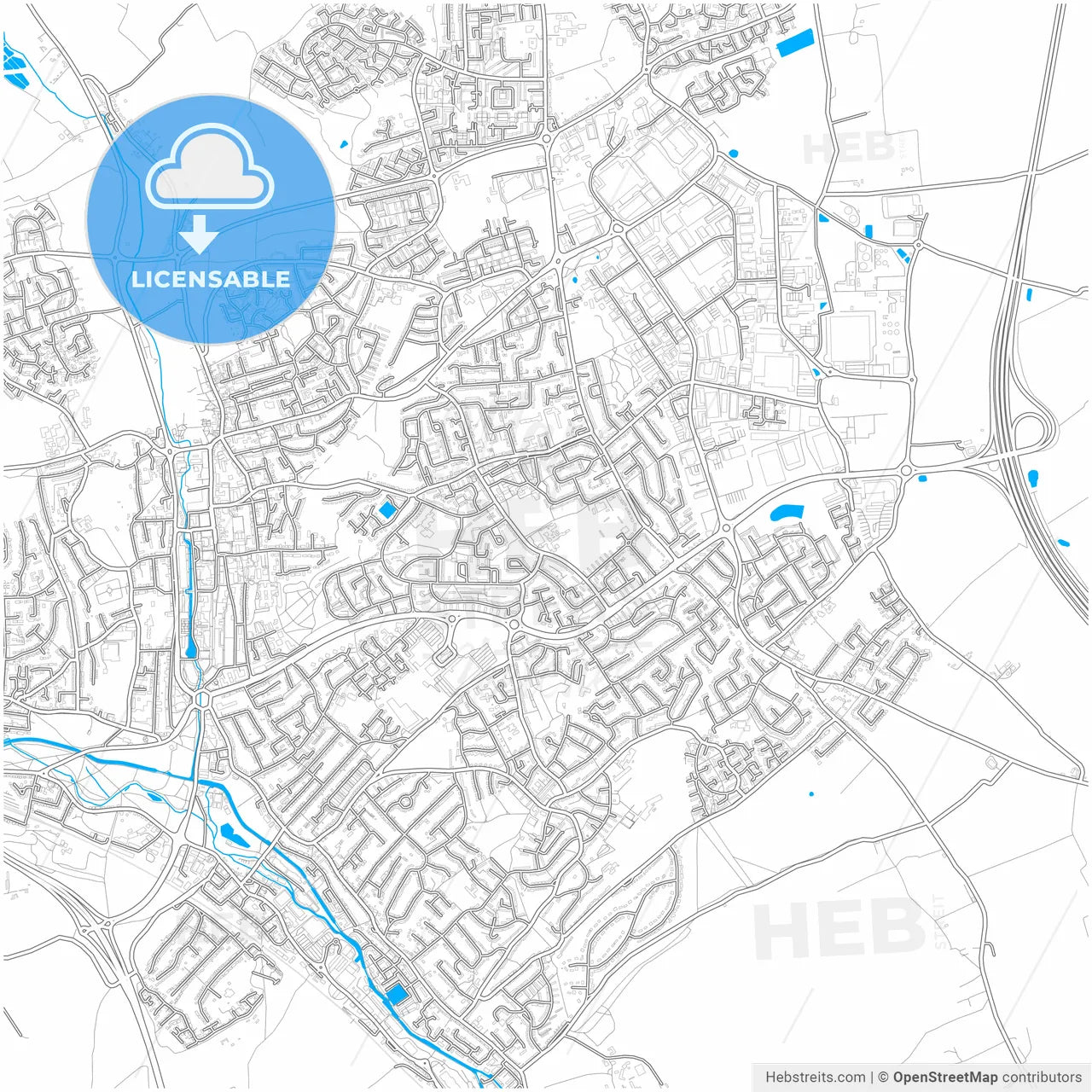 Hemel Hempstead, East of England, England, city map with high resolution roads.